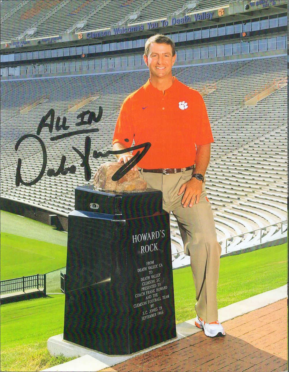 Lot 486: Dabo Swinney 11x9 approx signed Colour photo American...