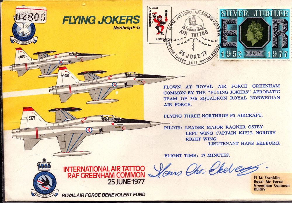 Lot 584: Ltnt Hans Ekeburg signed Flying jokers cover. Good...