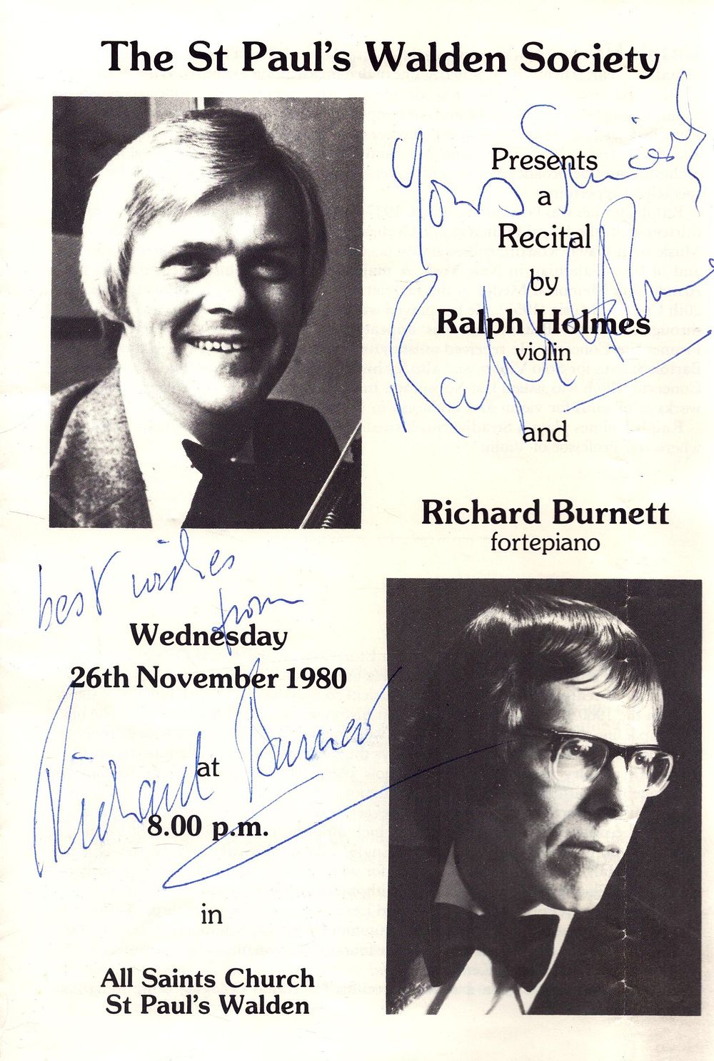 Lot 590: Richard Burnett and Ralph Holmes signed recital programme.'...