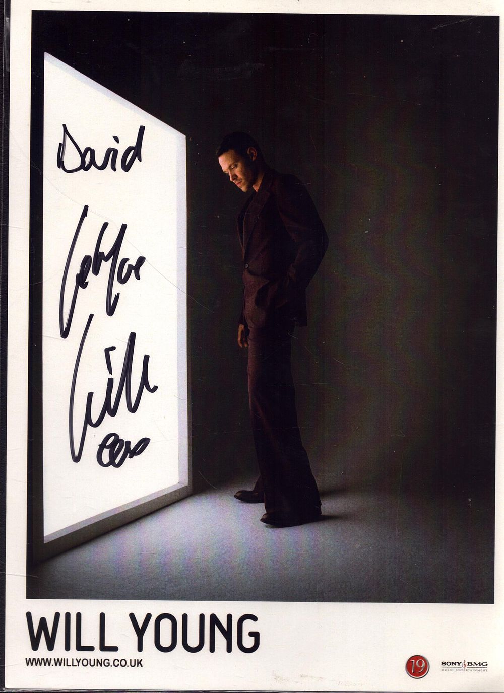 Lot 596: Will Young signed 8x6inch colour photo. Dedicated. Good...