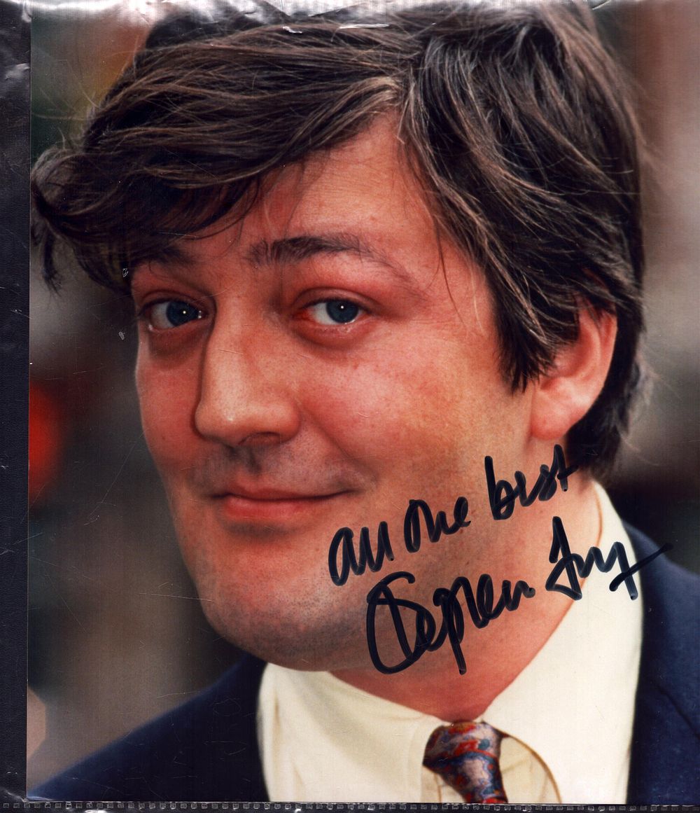 Lot 613: Stephen Fry signed 10x8inh colour photo. Good condition....