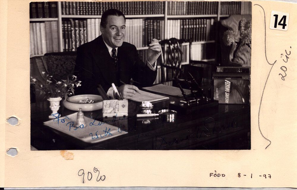 Lot 615: Dennis Wheatley signed 6x4inch black and white photo....