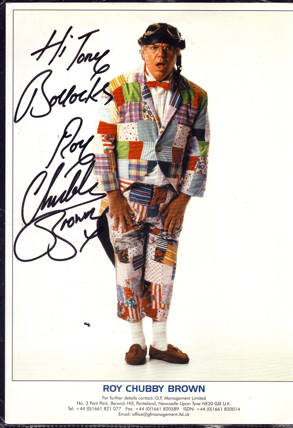 Lot 619: Roy Chubby Brown signed 12x8inch colour photo. Dedicated....