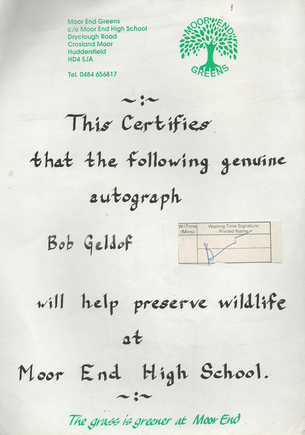 Lot 158: Bob Geldof 12x8inch signature piece includes page cutting...