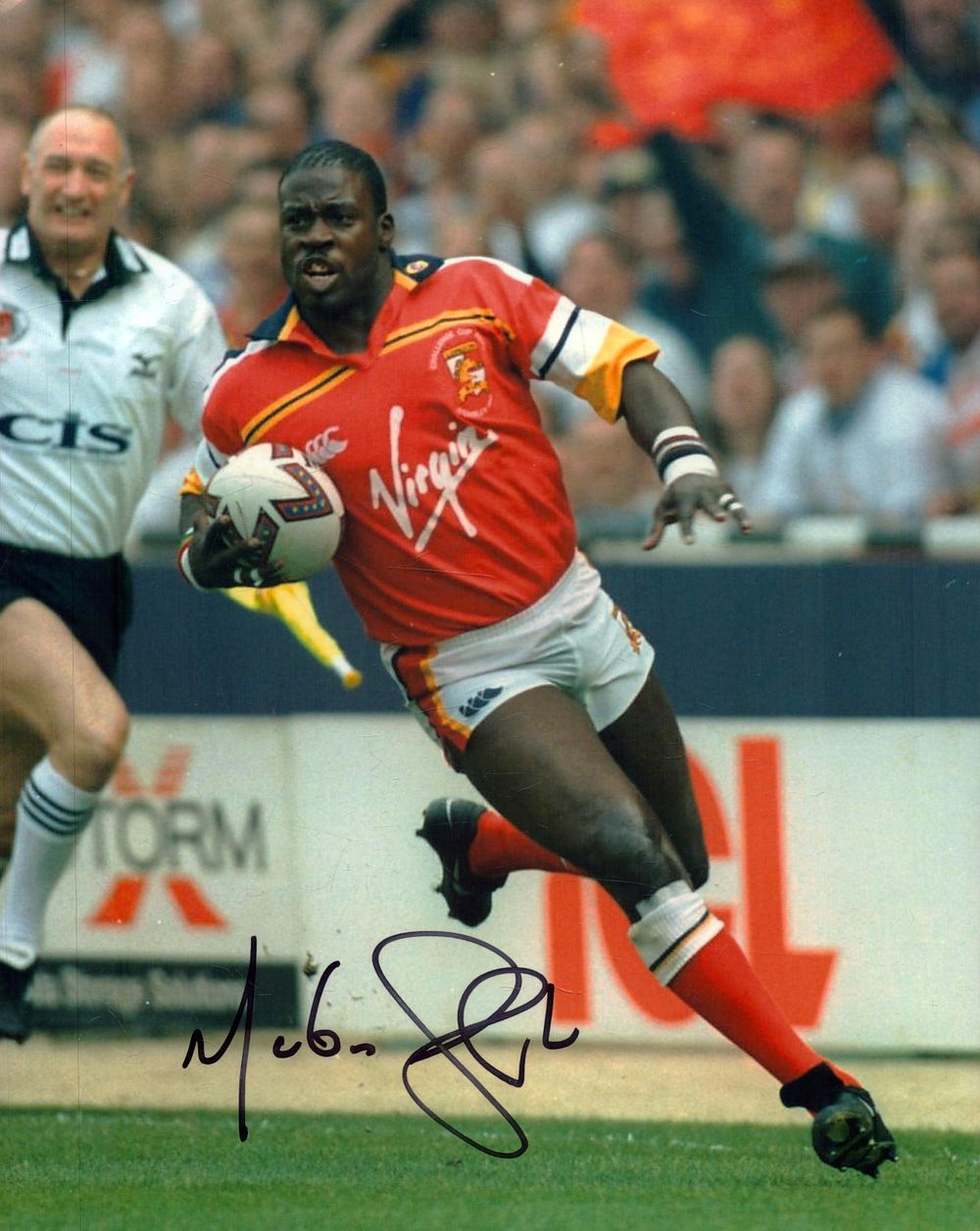 Lot 260: Martin Offiah signed 10x8inch colour photo pictured playing...