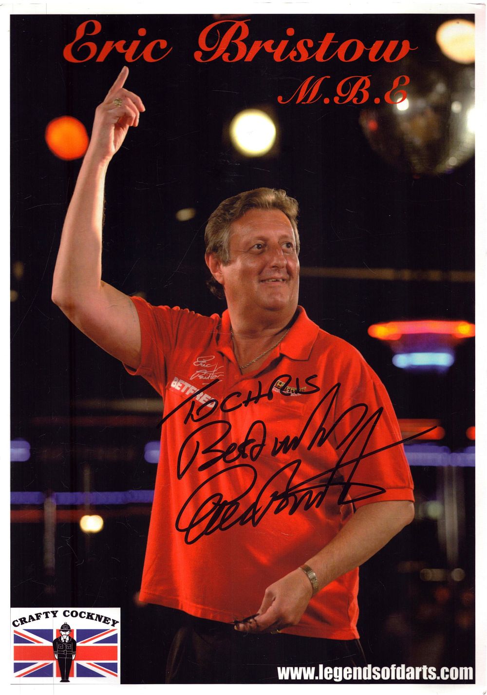 Lot 271: Eric Bristow signed 12x8inch colour photo. Dedicated.