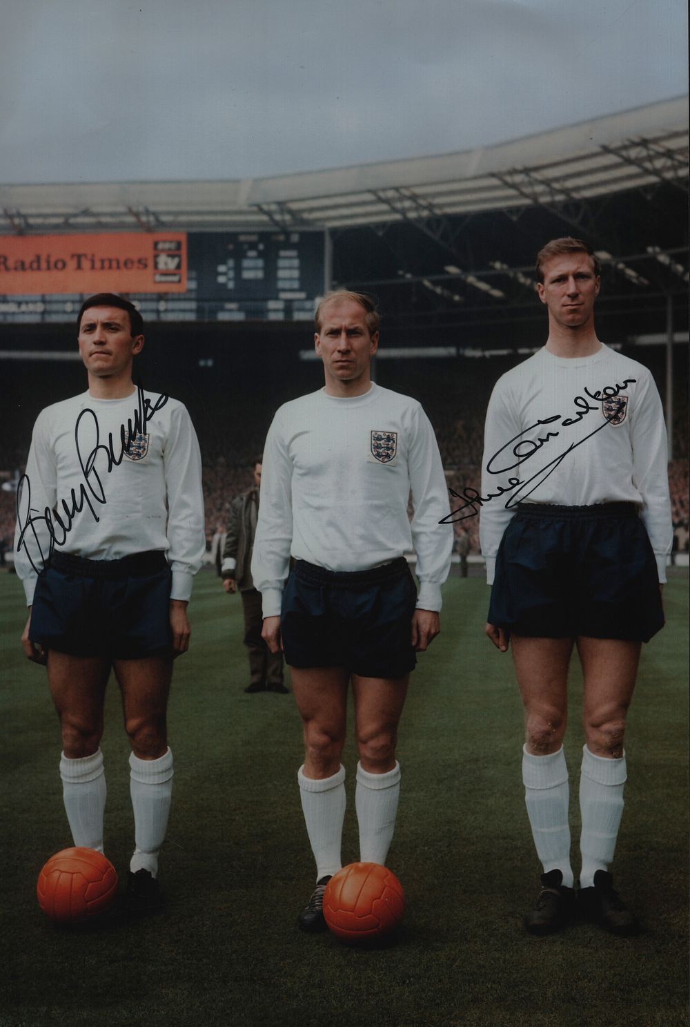 Lot 385: Barry Bridges and Jack Charlton signed 12x8inch colour...