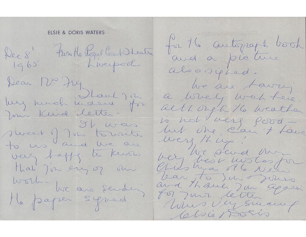 Lot 510: Elsie and Doris Waters signed handwritten letter dated...