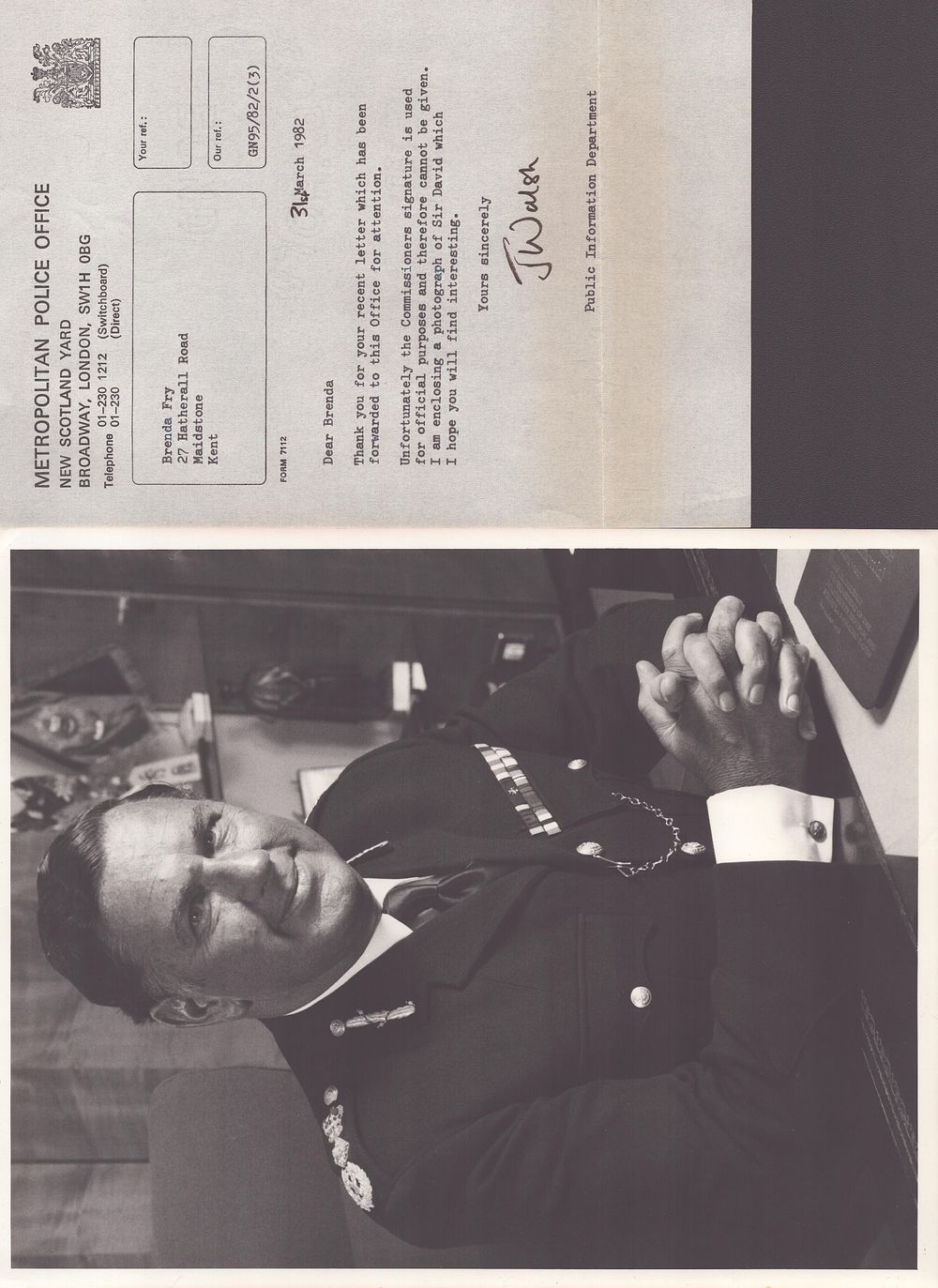 Lot 538: Metropolitan Police J. Walsh signed document dated 1982...