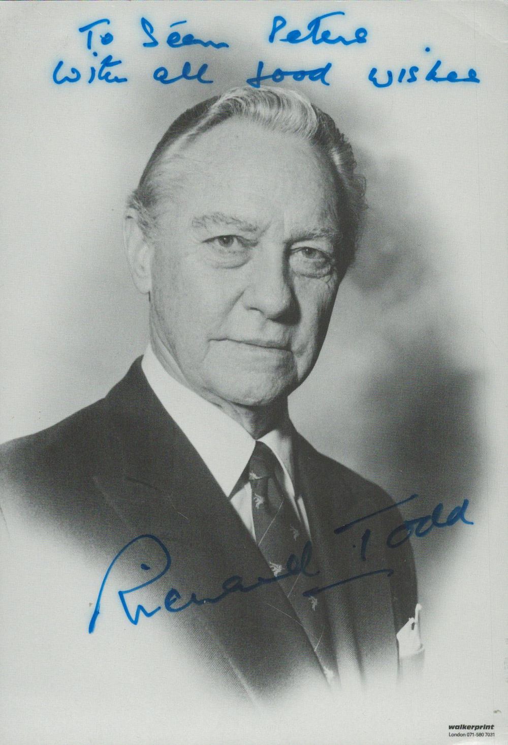 Lot 629: Richard Todd signed black & white photo 6x4...