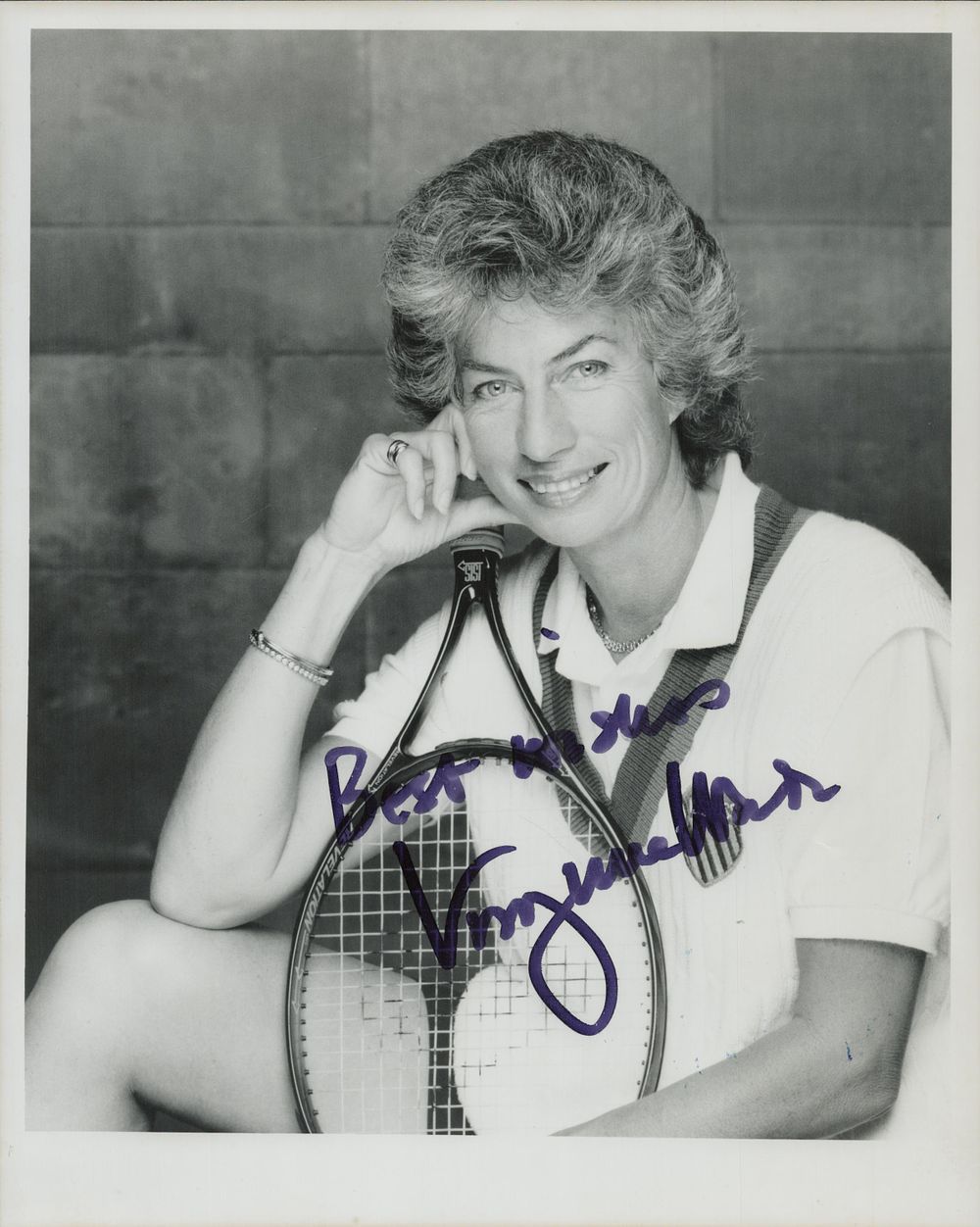 Lot 676: Virginia Wade signed 10x8 inch black and white...
