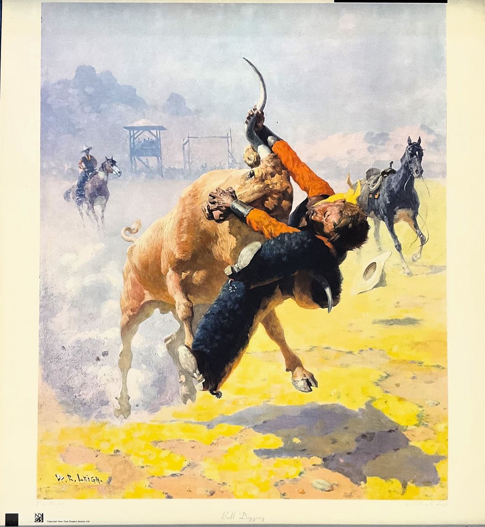 Lot 773: Bull Dogging 25x22 inch colour print by the...