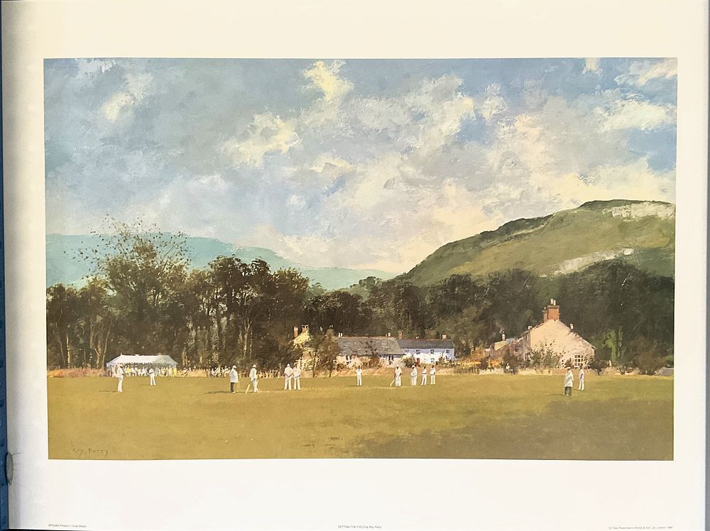 Lot 775: Cricket Setting the Field 26x19 inch colour print...