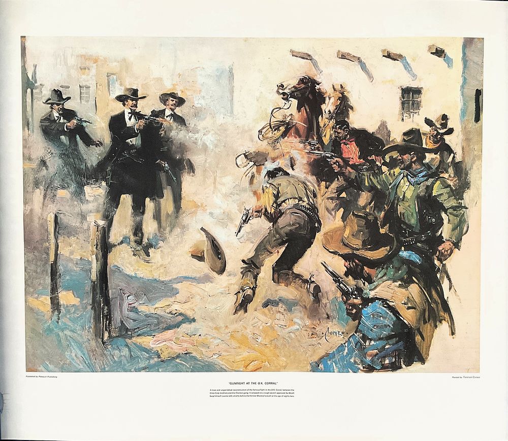 Lot 776: "Gunfight at the Ok Coral" 29x24 inch colour...