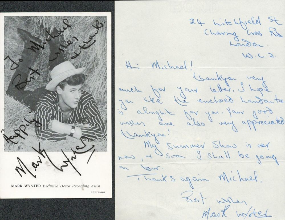 Lot 432: Singer, Mark Wynter signed 6x4 black and white...