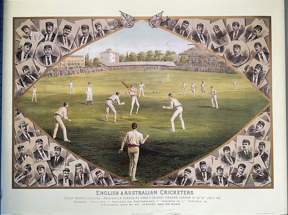 Lot 798: Cricket 36x26 inch colour print titled English and...
