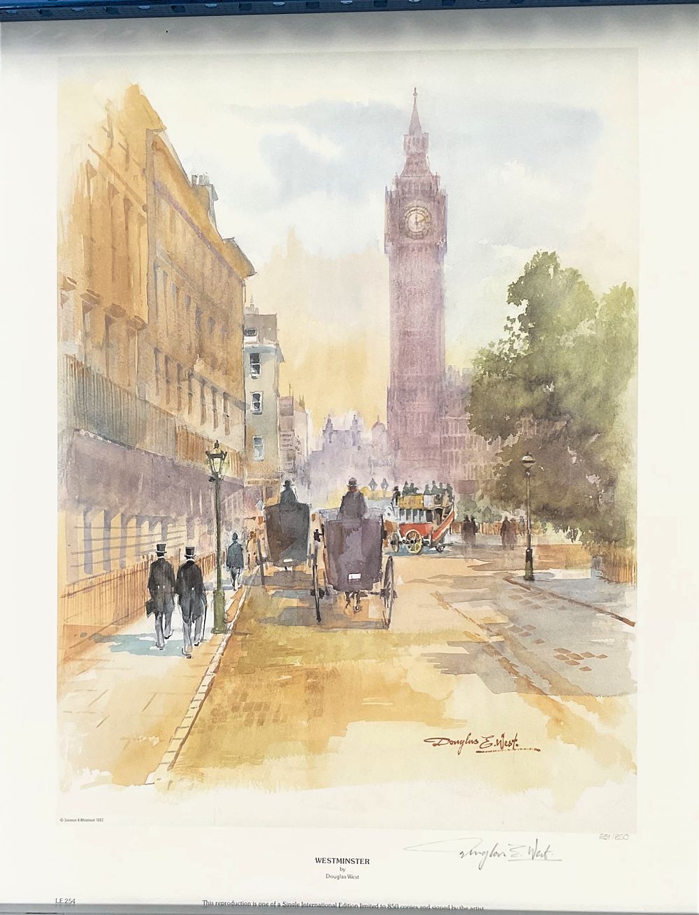 Lot 802: Westminster 19x15 inch colour print signed in pencil...