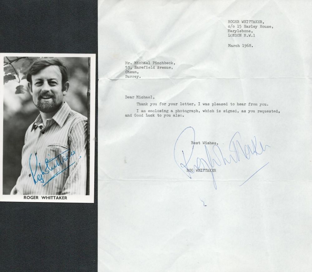 Lot 435: Musician, Roger Whittaker signed 6x4 black and white...