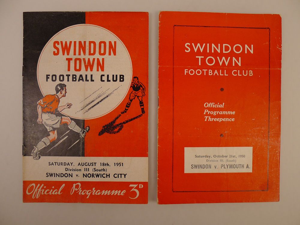 Lot 151: 2 x Swindon Town 1950-51 football programmes, Vs...