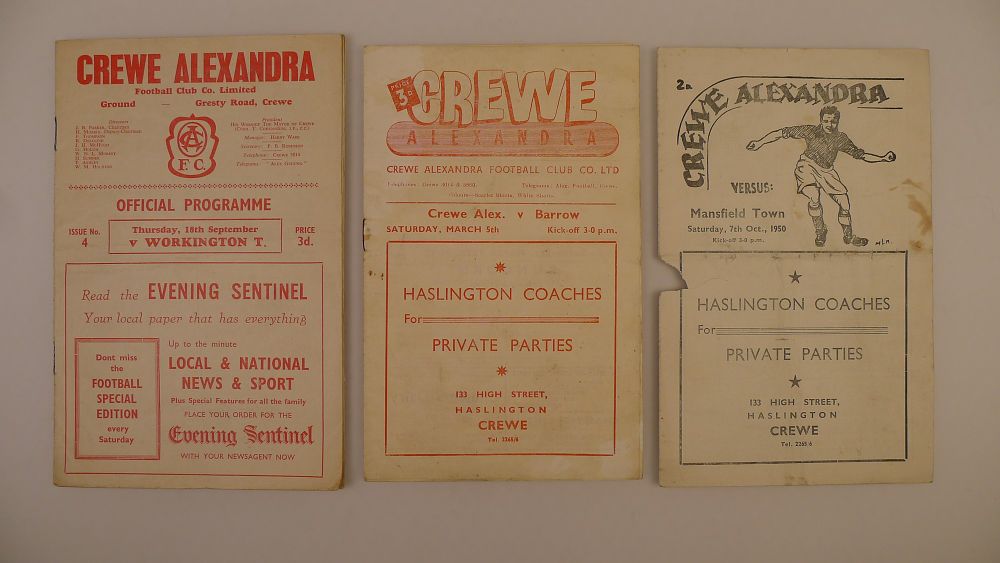 Lot 155: 3 x Crewe Alexandra 1950-58 football programmes, Vs...