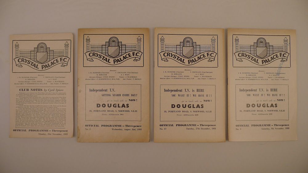 Lot 156: 4 x Crystal Palace 1955-56 Season football programmes,...