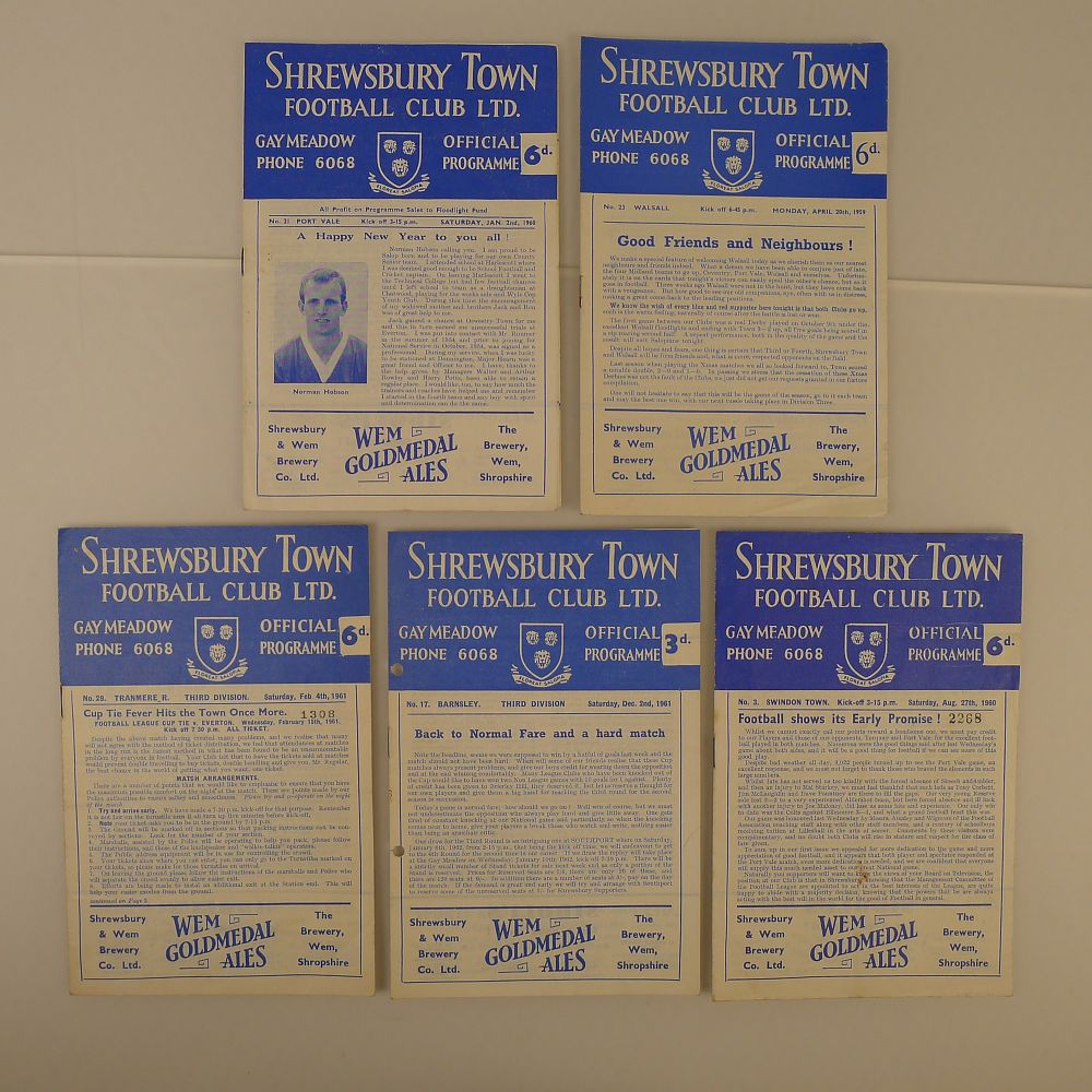 Lot 161: 5 x Shrewsbury Town 1959-61 football programmes, Vs...