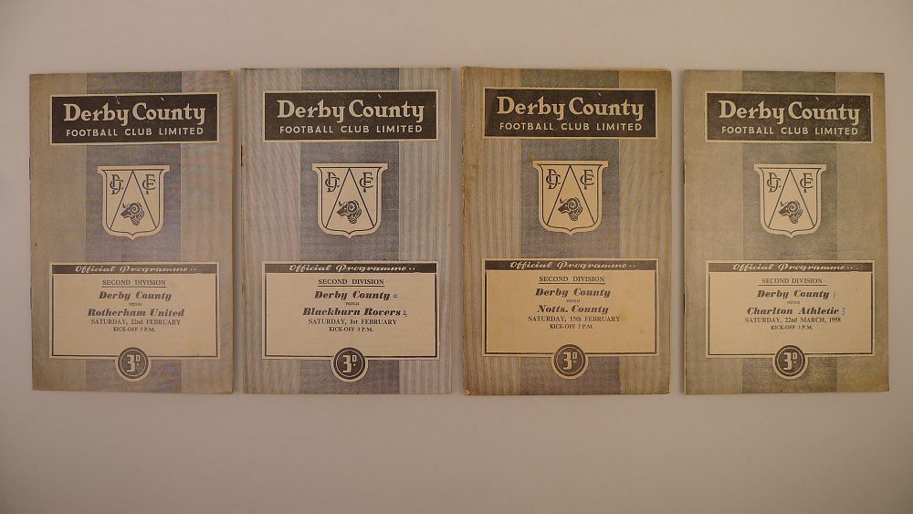 Lot 165: 4 x Derby County 1957-58 Season football programmes,...