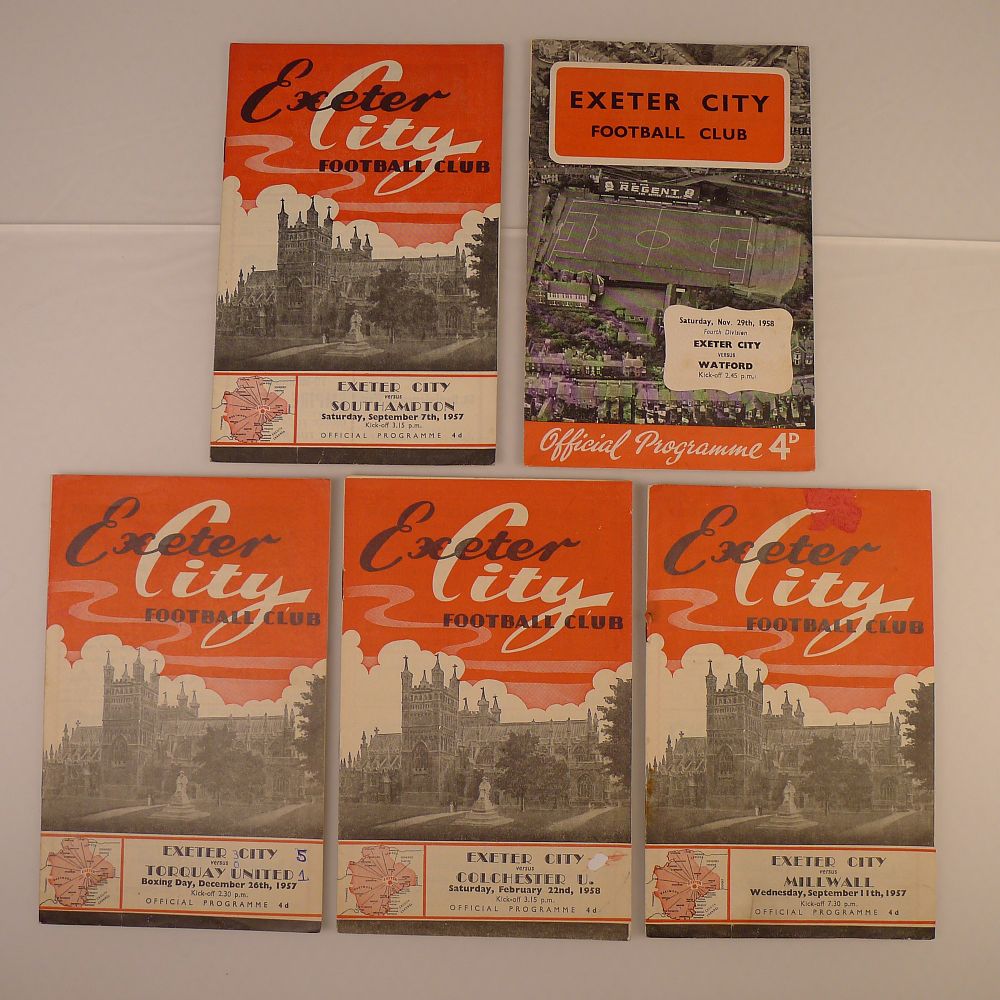 Lot 179: 5 x Exeter City 1957-58 football programmes, Vs...