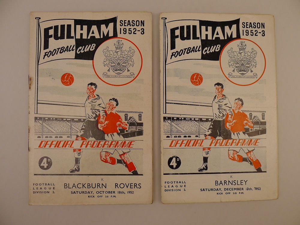 Lot 182: 2 x Fulham 1952-53 Season football programmes, Vs...