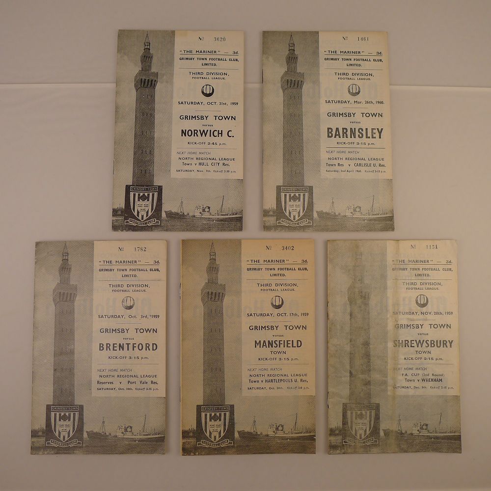 Lot 186: 5 x Grimsby Town 1959-60 Season football programmes,...