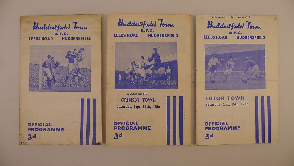 Lot 189: 3 x Huddersfield Town 1955-56 football programmes, Vs...