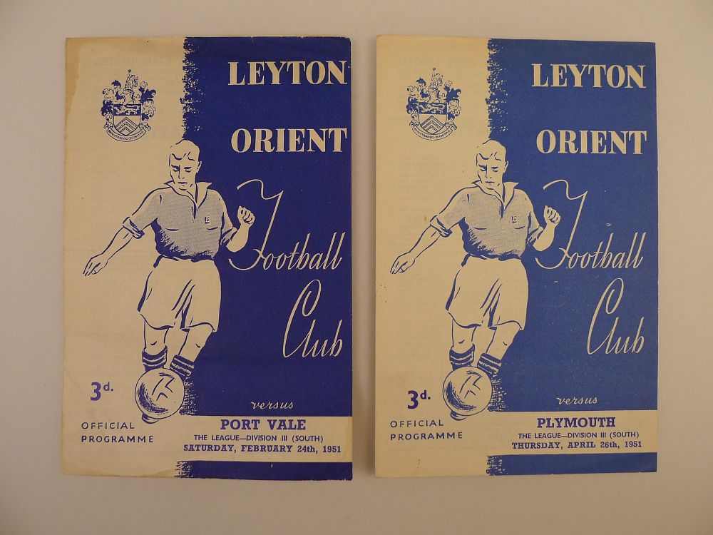 Lot 203: 2 x Leyton Orient 1950-51 Season football programmes,...