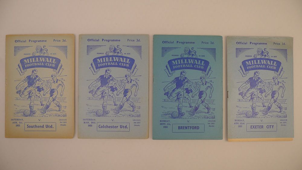 Lot 216: 4 x Millwall 1955 football programmes, Vs Brentford...