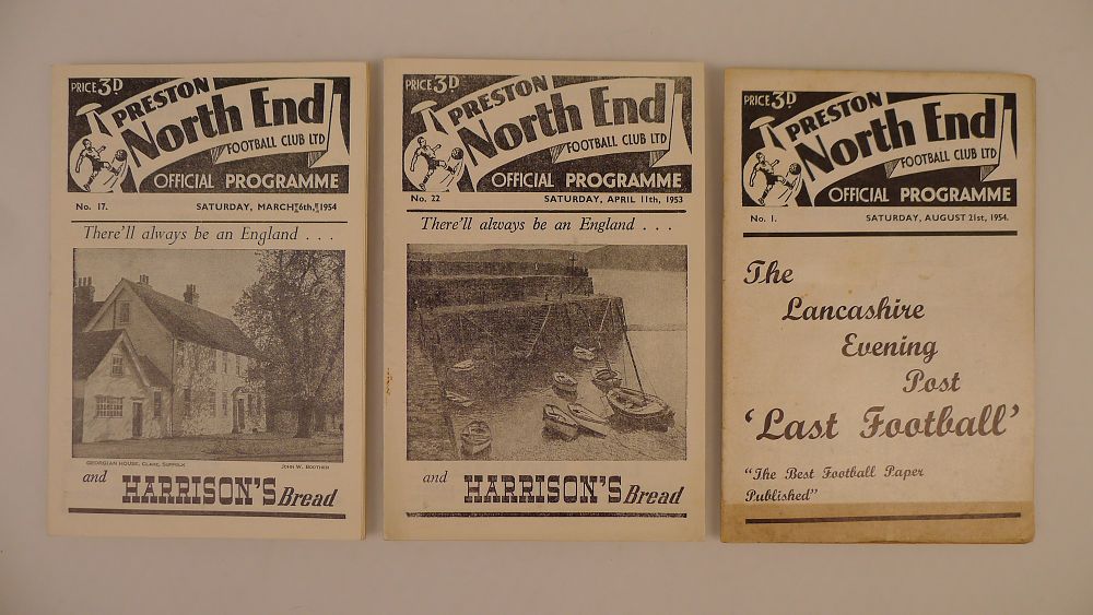Lot 220: 3 x Preston North End 1953-54 football programmes,...