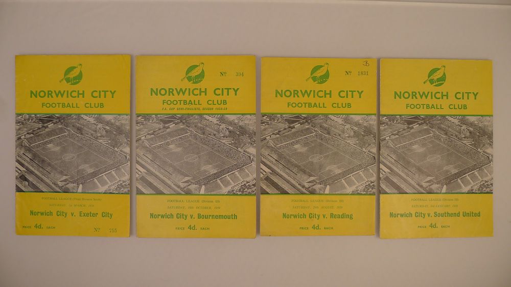 Lot 230: 4 x Norwich City 1958-59 football programmes, Vs...