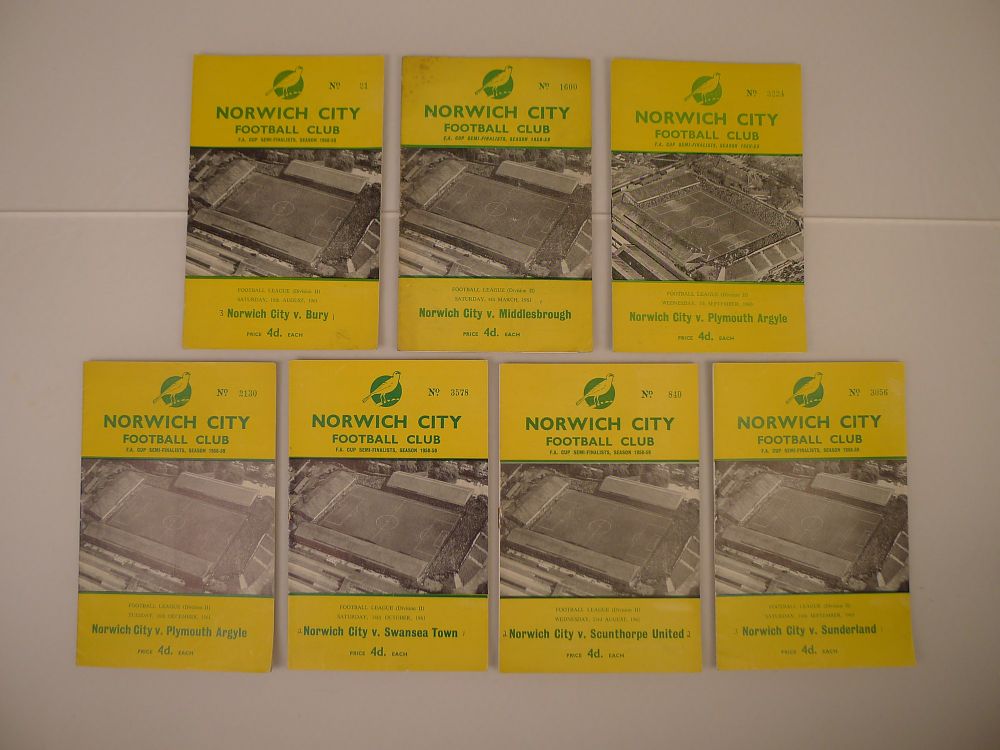 Lot 231: 7 x Norwich City 1960-61 football programmes, Vs...