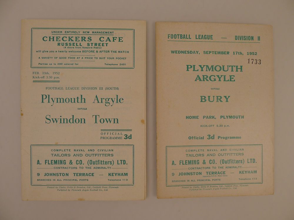 Lot 237: 2 x Plymouth Argyle 1952 football programmes, Vs...