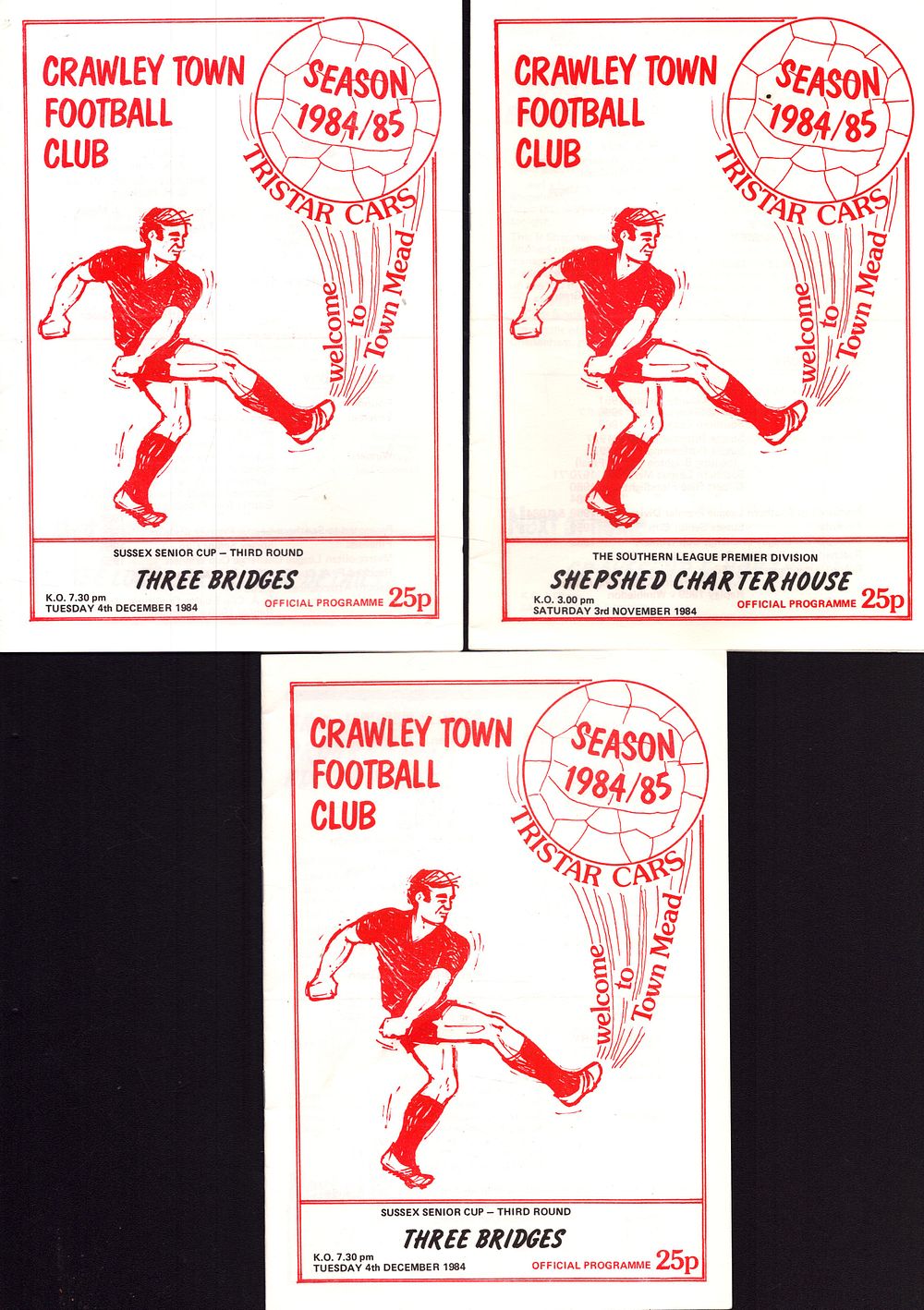 Lot 245: 3x Crawley football club season 1984/85, Sussex senior...
