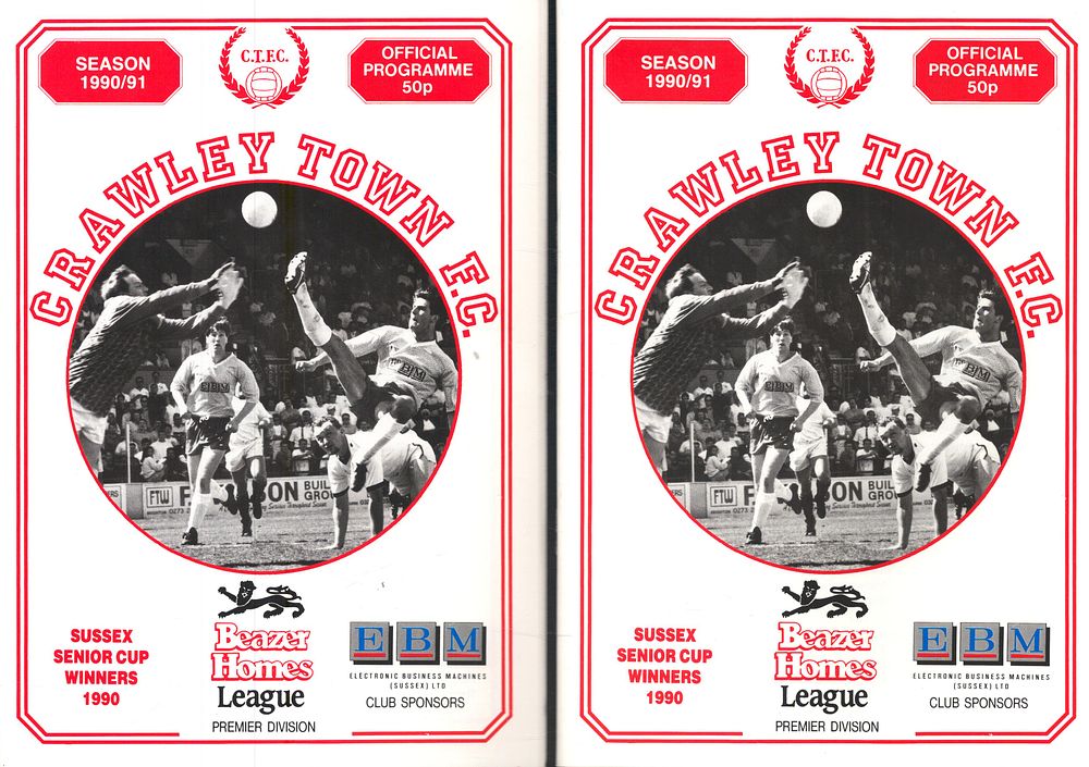 Lot 247: 2x Crawley Town F.C, season 1990/91 official programme,...