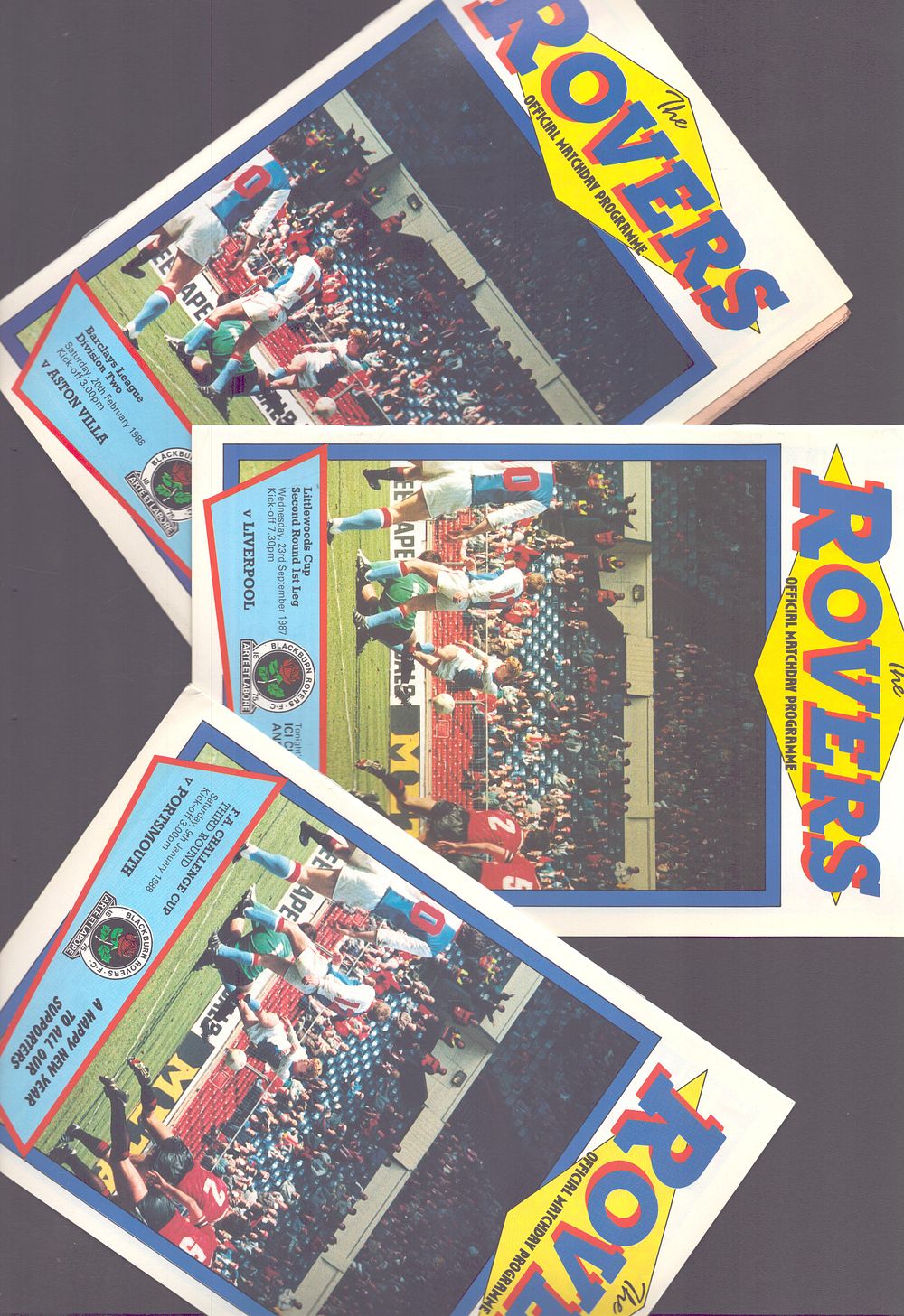 Lot 281: 3x Rovers official Matchday programme, v Liverpool 23rd...
