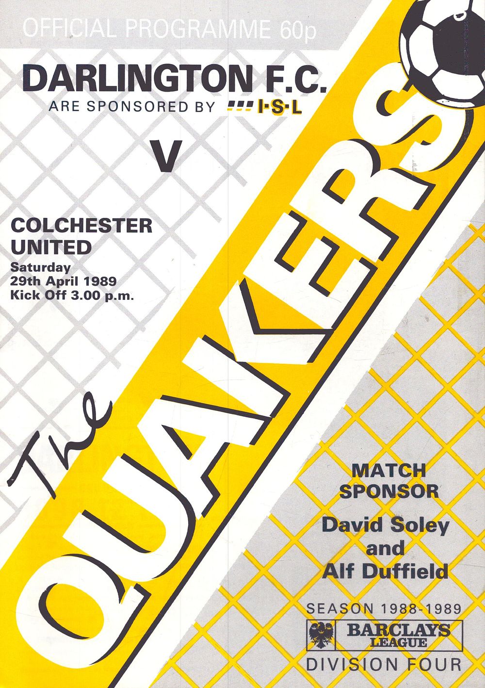 Lot 286: 1x Darlington FC official programme, The Quakers season...