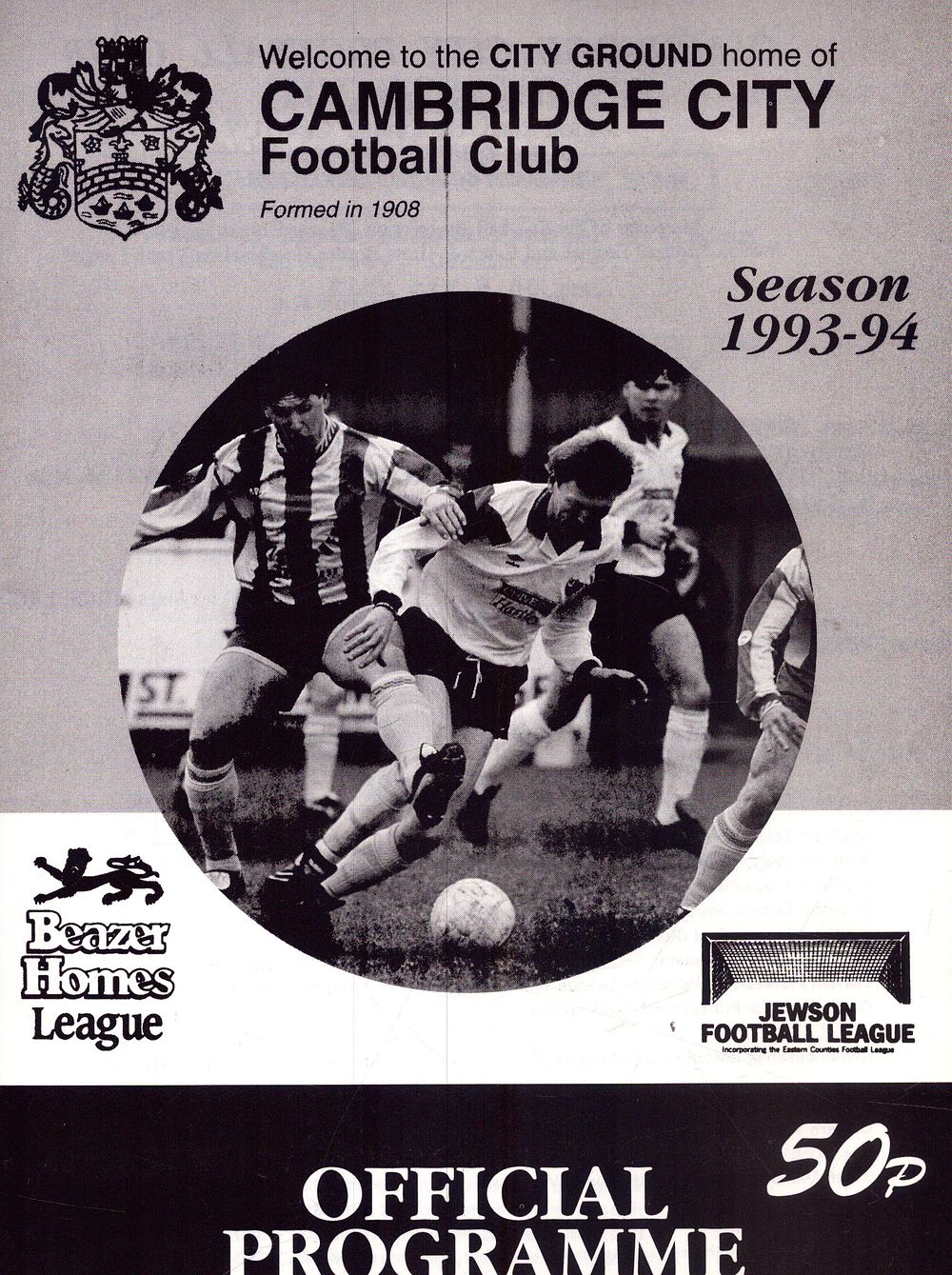Lot 289: 1x Cambridge City Football season 1993-94 official programme,...