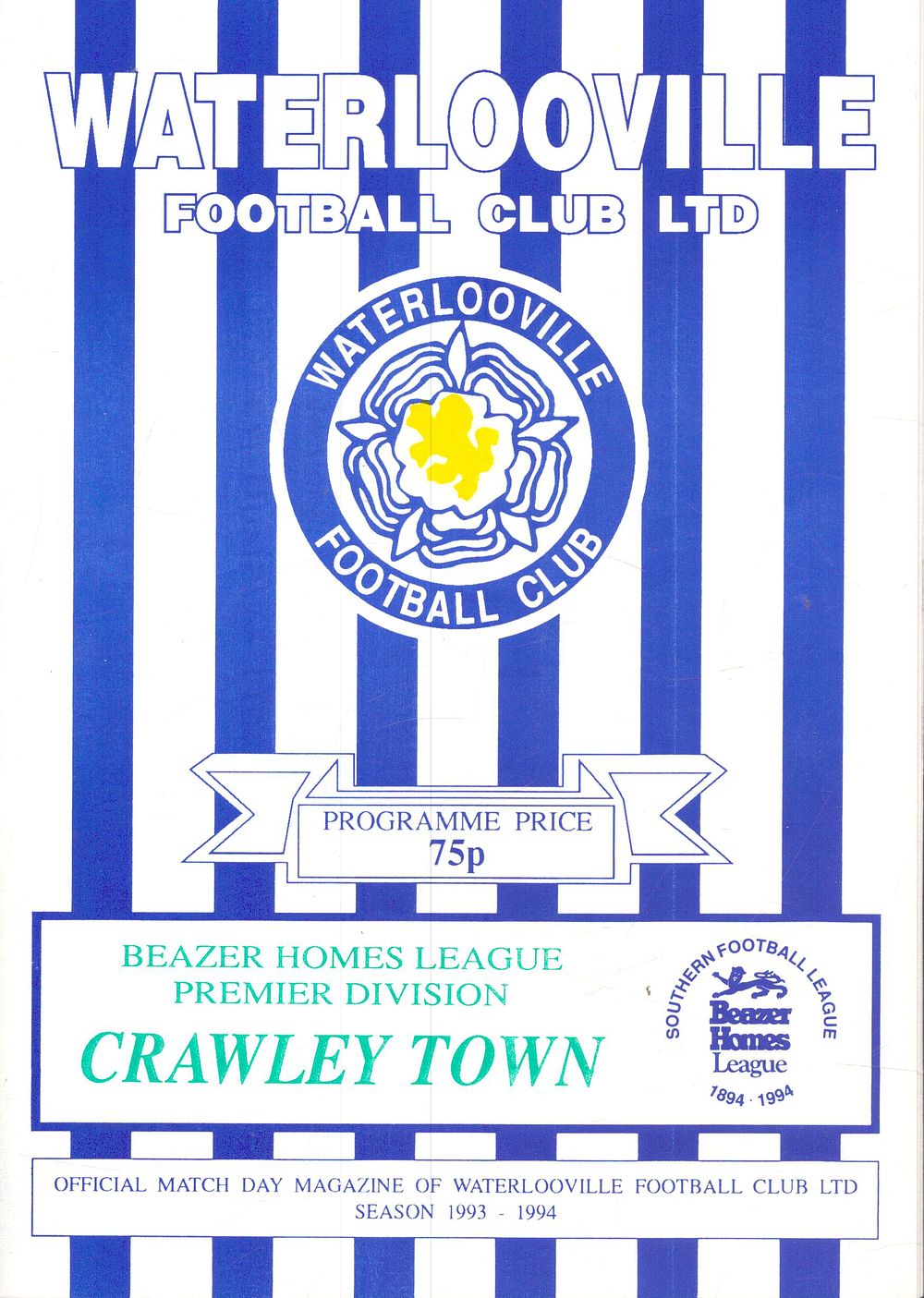 Lot 299: 1x Waterlooville football club, official programme season 1993-94,...