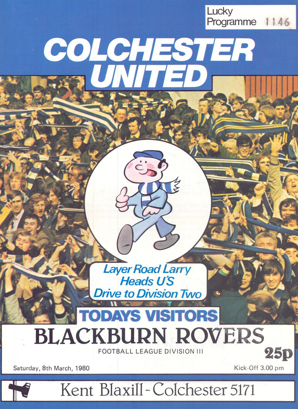 Lot 308: 1x Colchester United, Lucky programme, division two, v...