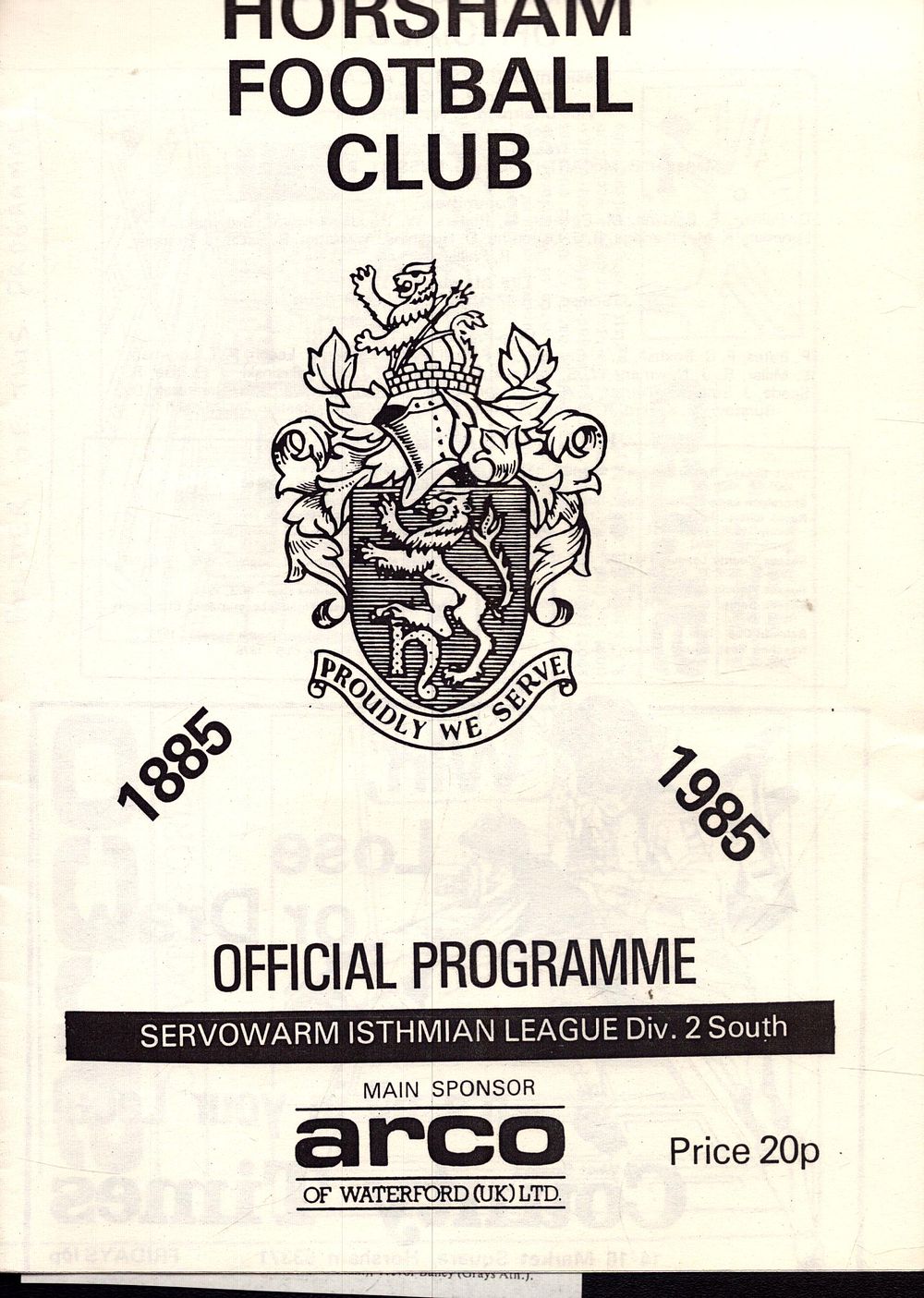 Lot 331: 1x Horsham Football club , official programme, div...