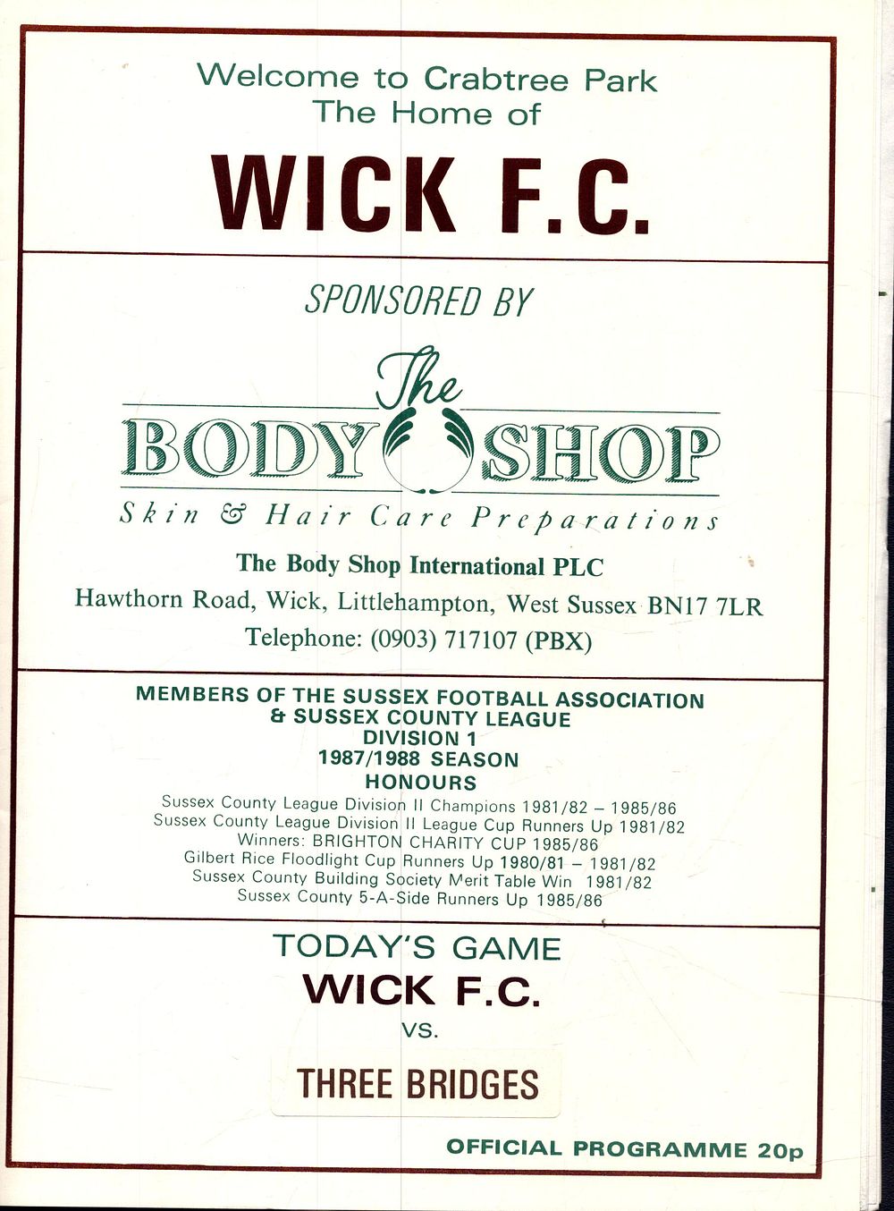 Lot 335: 1x Wick fc, County League division 1, 1987/88...
