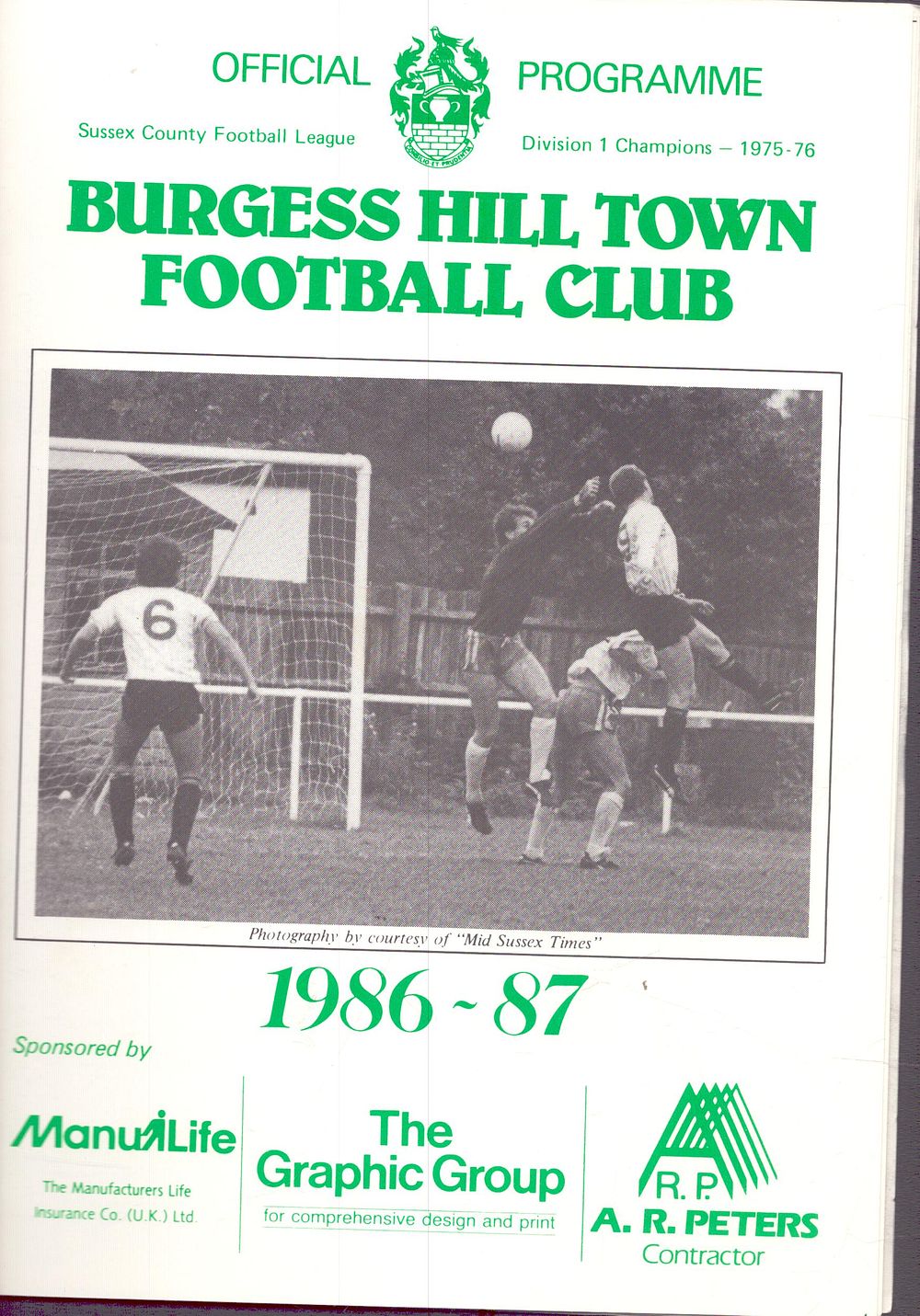 Lot 336: 1x Burgess Hill Town Football Club, 1986-87, official...