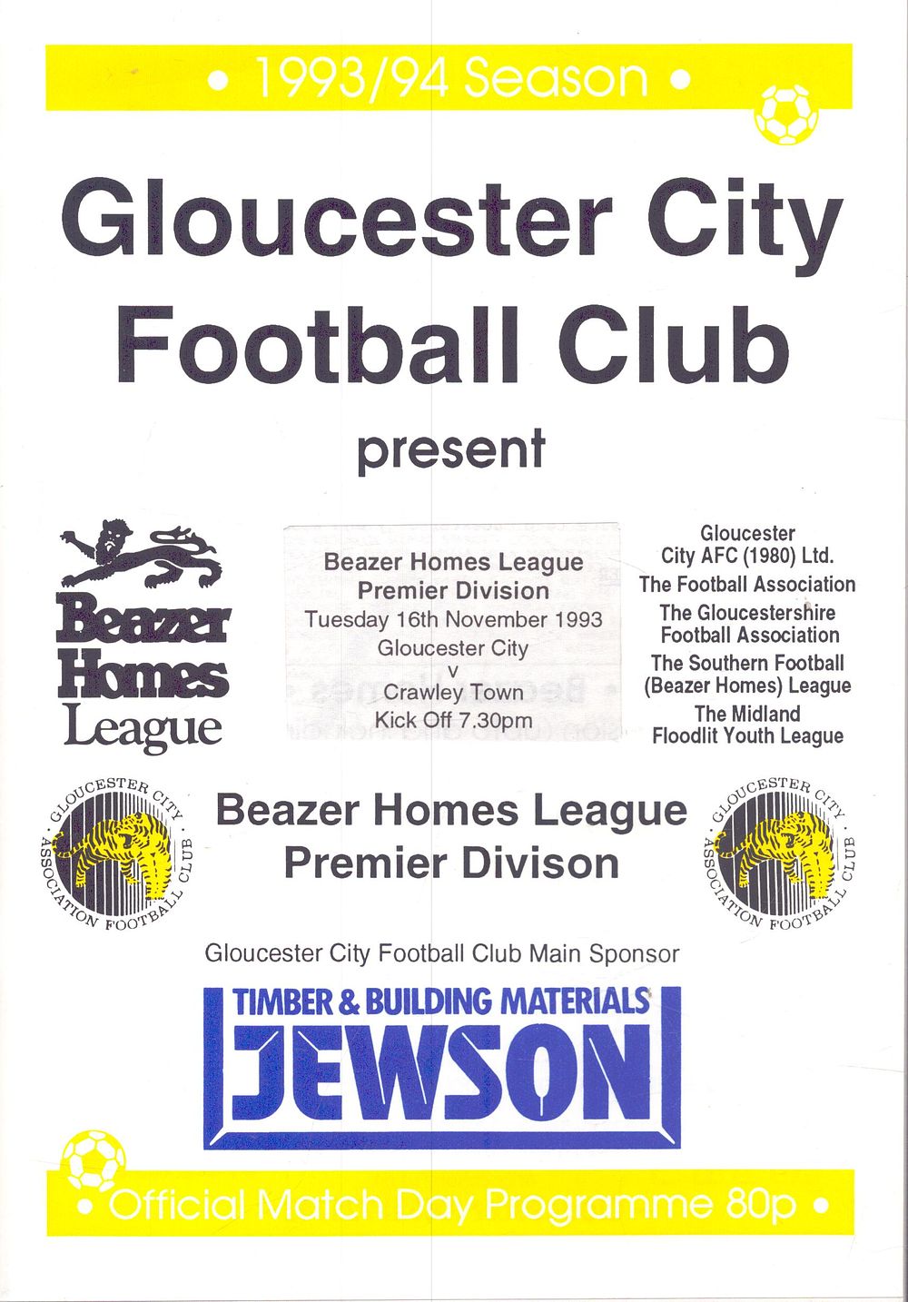 Lot 347: 1x Gloucester City, Premier division, v Crawley Town...