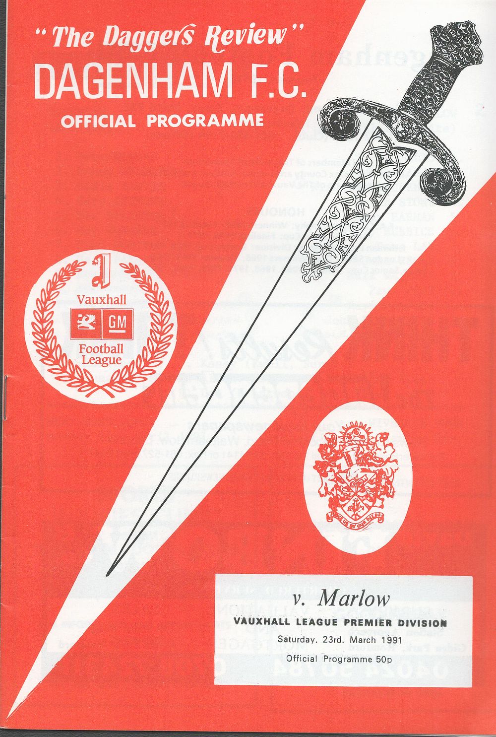 Lot 362: 1x Dagenham FC 1991 Football Programme vs Marlow...