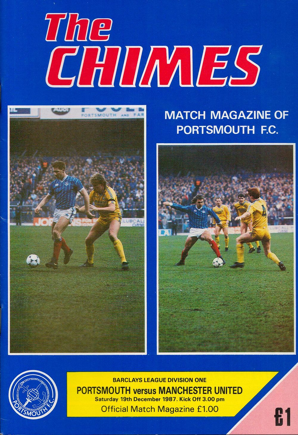 Lot 406: 1x Portsmouth 1987 Football Programme v Manchester 19/12/1987...